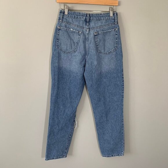 Forever21‎ high rise button fly distressed boyfriend medium wash denim jeans - Picture 4 of 11